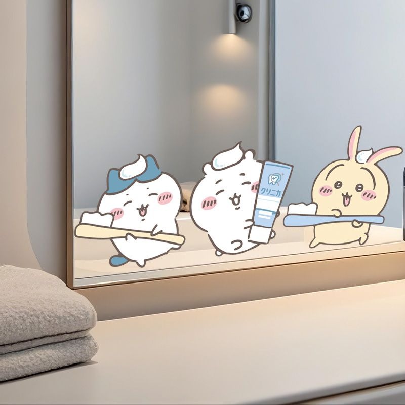 Home Theater Bathroom - Autocollants miroir Chiikawa tendance, adhésion forte,