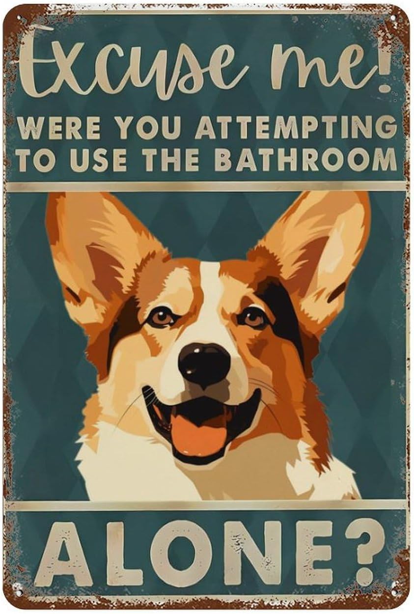 Home Alone Bathroom - Plaques en métal rétro Corgi «