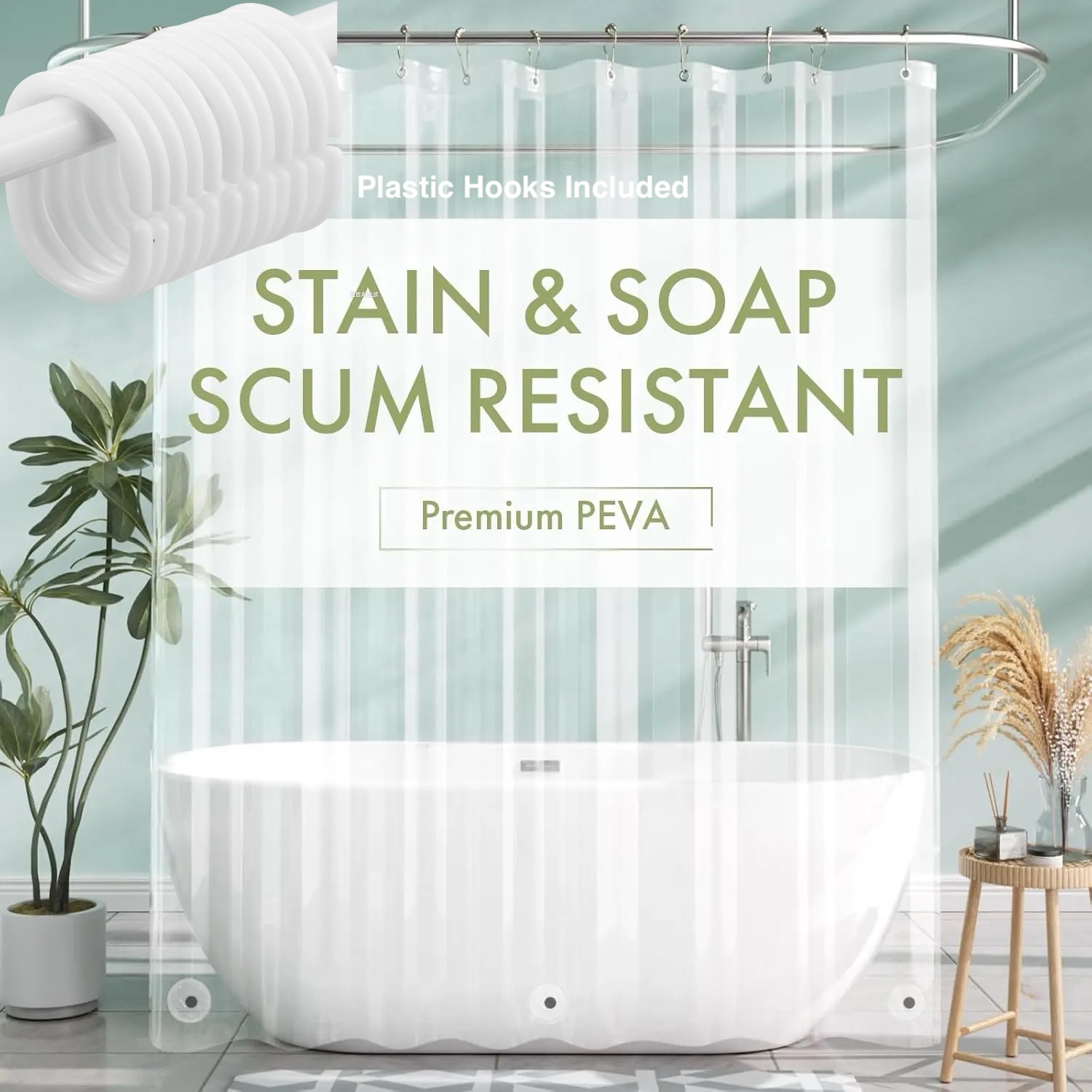 Shower Curtain Liner - Rideau de douche transparent léger et