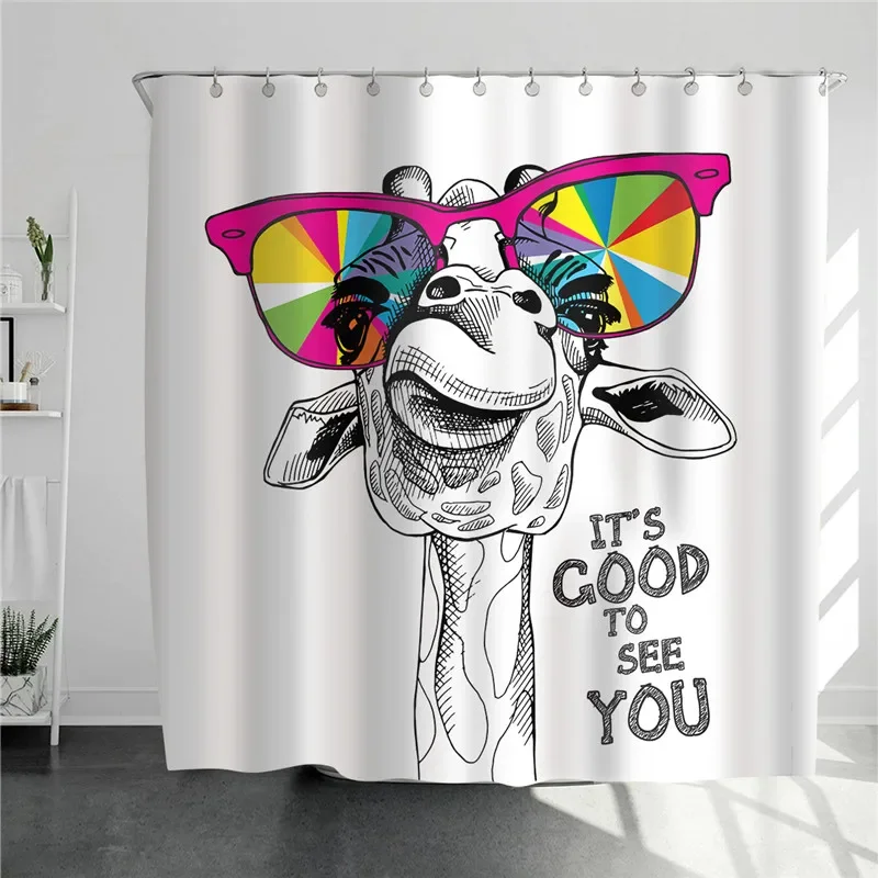 Home Bathroom Design Simple - Rideau de douche girafe avec lunettes