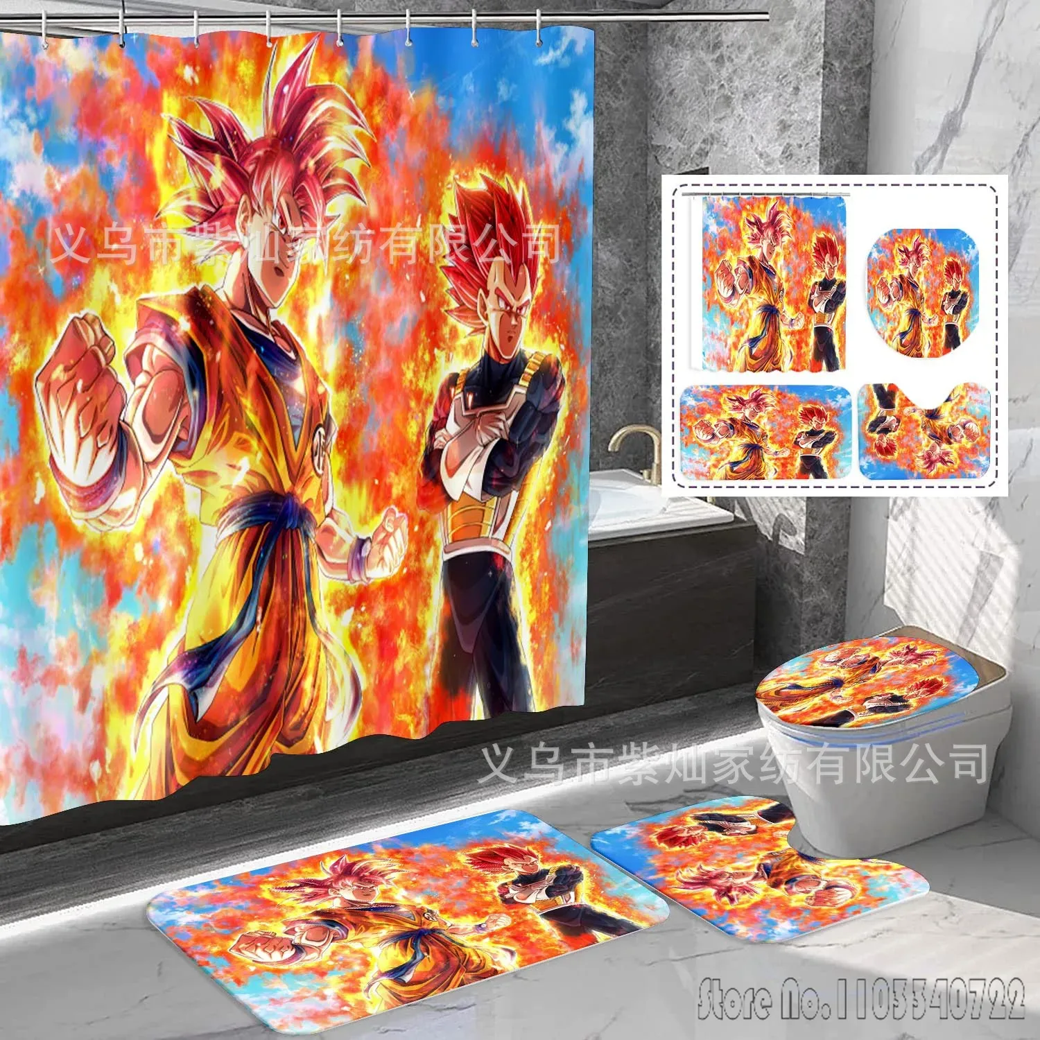 Home Bathroom Mats - Ensemble de rideaux de douche Anime
