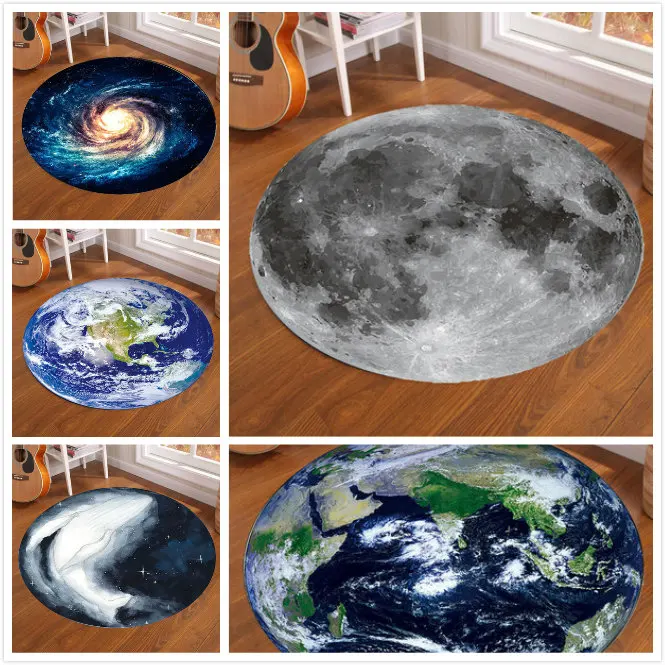 Home Bathroom Carpet - Tapis rond antidérapant Galaxy Earth Moon